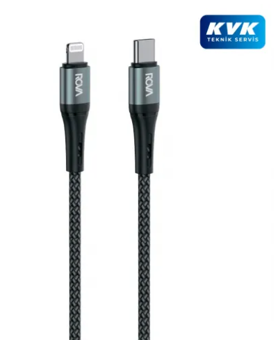 KVK TEKNİK SERVİS GARANTİLİ(1YIL) ROVA KB216/20W TYPE-C TO LIGHTNING HIZLI ŞARJ VE DATA KABLOSU/KIRILMA ÖNLEYİCİ METAL BAŞLIK+ÖRGÜ SARGI
