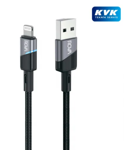 KVK TEKNİK SERVİS GARANTİLİ(1YIL) ROVA KB206/ 2.4A USB-A TO LIGHTNING HIZLI ŞARJ VE DATA KABLOSU/KIRILMA ÖNLEYİCİ METAL BAŞLIK+ÖRGÜ SARGI